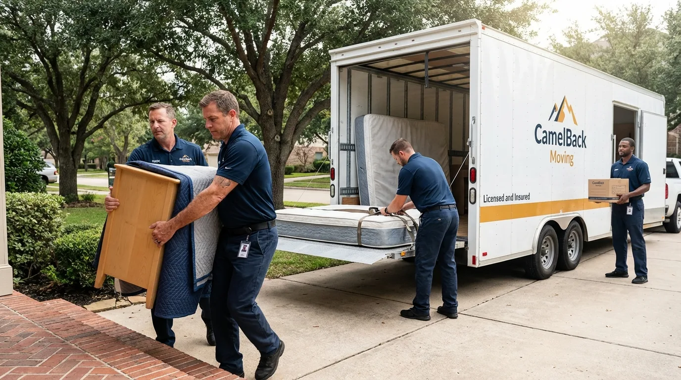 Crew loading residential truck for cross-state move from Grafton, ND