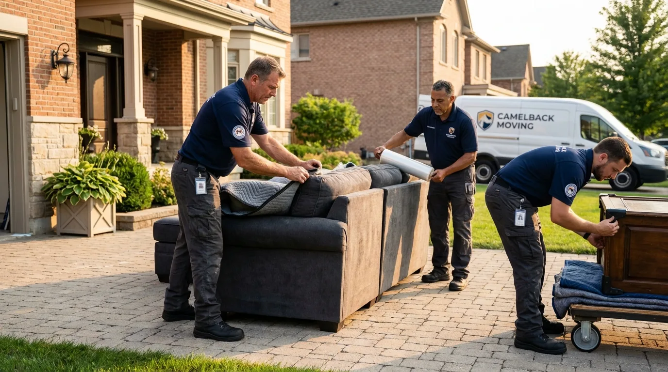 Large estate moving crew wrapping furniture in Grafton, ND